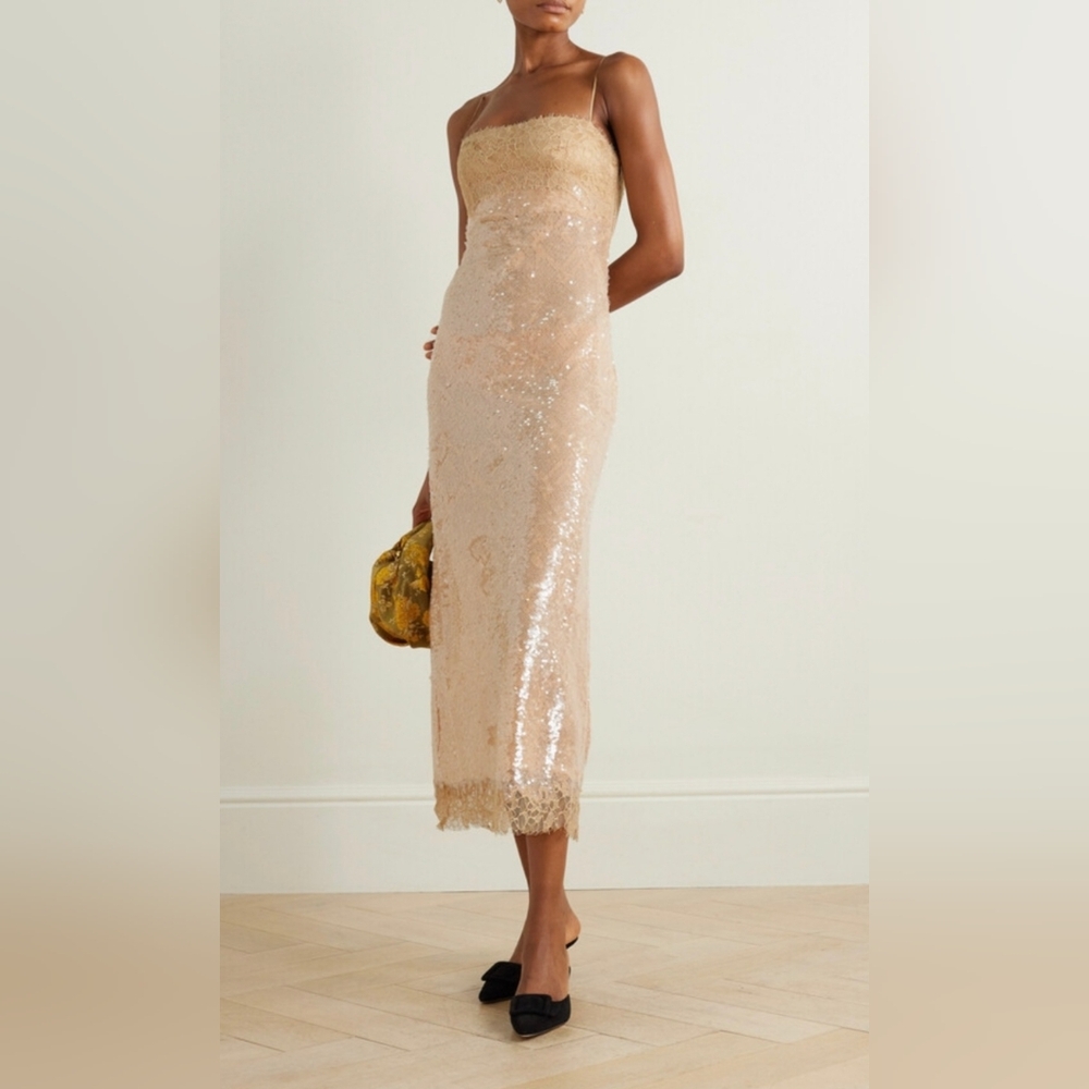 New Simkhai Valentina Sequin Lace Midi Dress Size 12